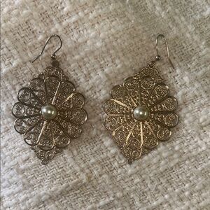 Gold Filigree Dangle Earrings with Intricate Design